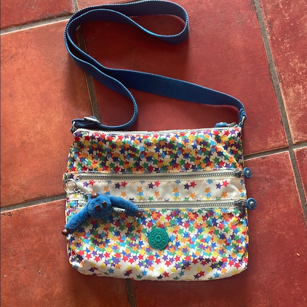 Vintage Kipling Colorful Star Patterned Bag with charm